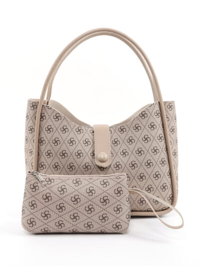 Monogram Desenli Vizon Omuz Çantası | Deri Düğme Detaylı | Çıtçıtlı | Makyaj Çantalı | Kadın Kol, Omuz Çantası