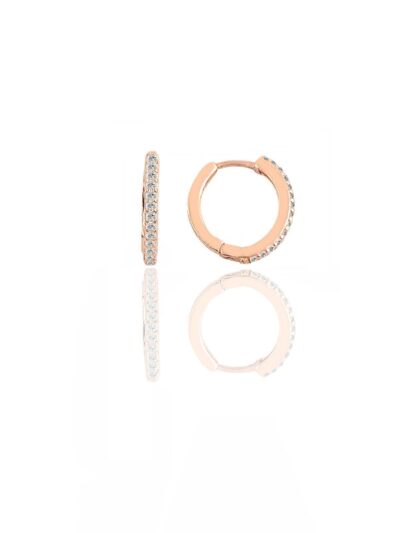 Gümüş Rodyumlu Rose Taşlı 12 Mm Halka Küpe | Gümüş Küpe | Rose Taşlı Küpe